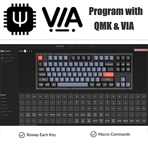 Image of Keychron V3 TKL 80% Layout Custom Wired Mechanical Keyboard, 87 Keys RGB Backlight QMK /VIA Programmable Macro, Hot Swappable K Pro Red Switch PBT Keycaps for Mac Windows (Frosted Black Translucent)
