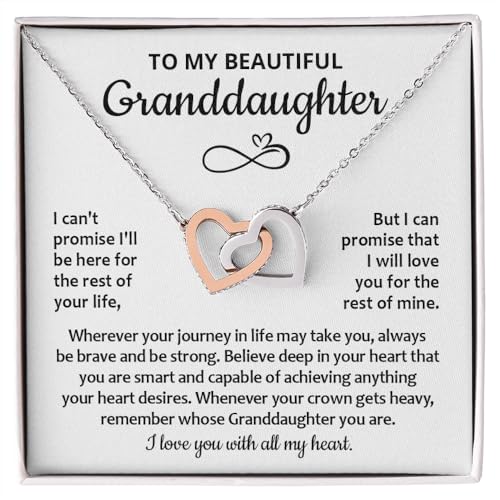 To My Granddaughter Necklace - Interlocking Heart Necklace For Granddaughter Gifts From Grandma Or Grandpa, Jewelry Gifts For Birthday, Graduation2