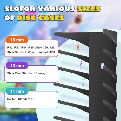 Image of Video Game Storage Wall Mount - 6PCS Heavy-Duty Metal Game Case Holder Media Storage Shelves for PS, Xbox, DVD, Switch Game Organizer Display Stand, Holds up to 114