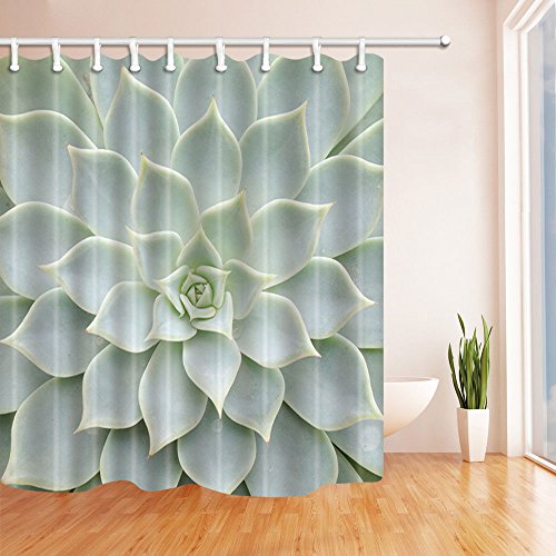 Shocur Cactus Shower Curtain, Tropical Desert Succulent Plant And Lotus Petals Texture, 69 X 70 Inches Polyester Fabric Nature Theme Bathroom Decor Set With 12 Hooks #TOP1