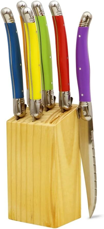 Steak Knife Set, 6pcs Laguiole Style Stainless Steel Steak Knife Set Steak Knives With Wooden Holder Steel Dinner Knife Cutlery Set BY KKZY (Color : 6pcs knives)