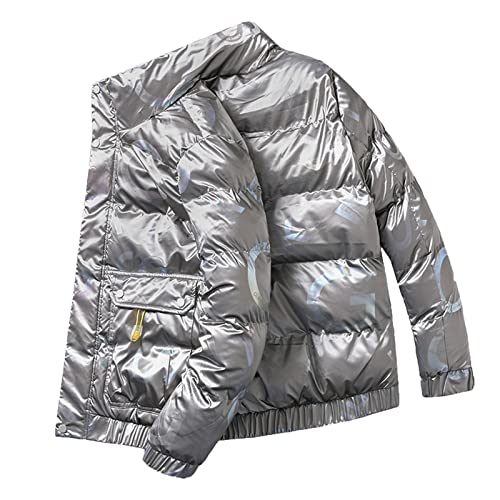 Vêtements de Duvet Brillants pour Hommes Chaleur et épaississement Hiver Velours Mousseux Veste Peluche Zip légère à l'épreuve Chaleur extérieure à l'épreuve l'eau Tapis de Ski Parka,Gris,XL