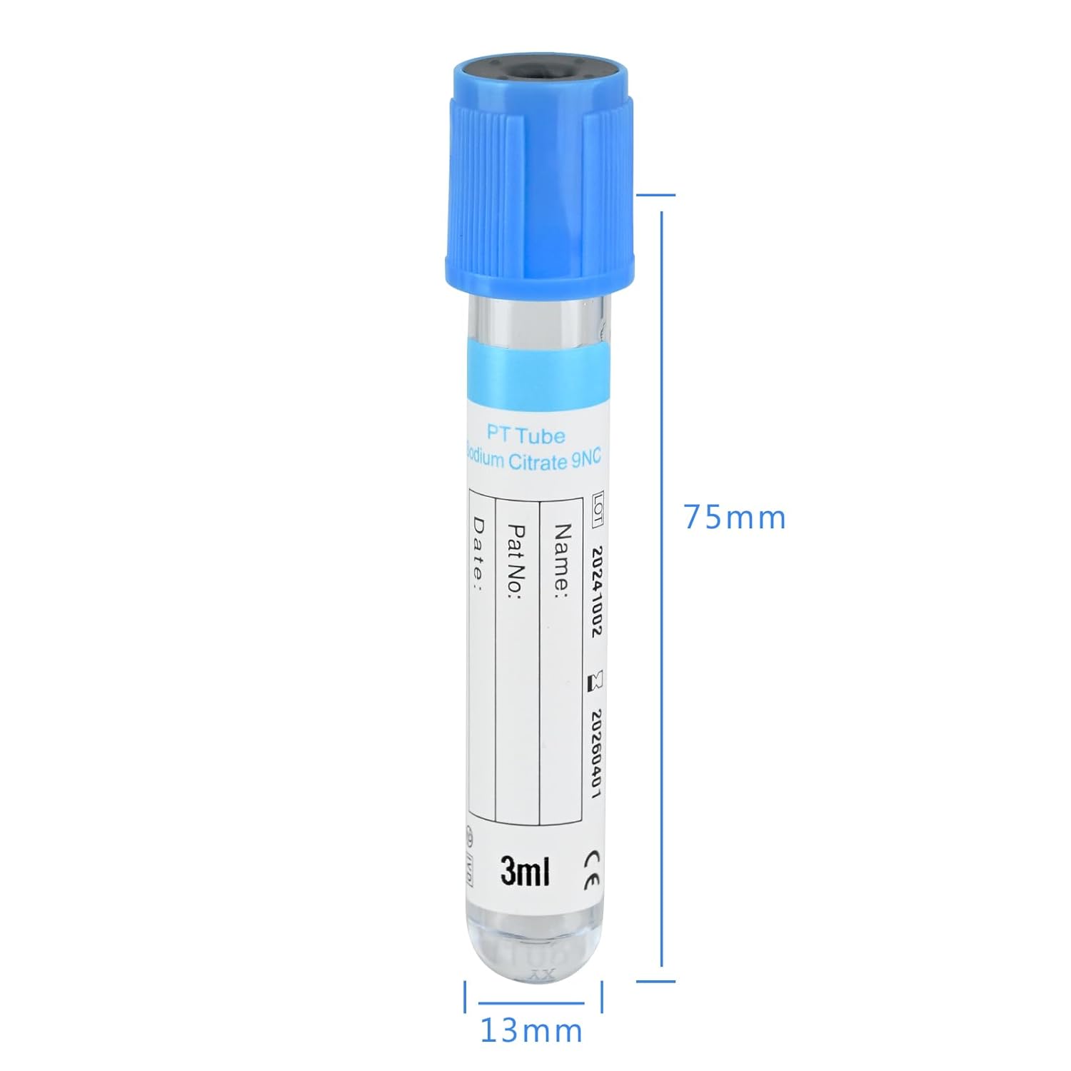 Vacutainer Blood Collection Tubes 3ml PT Tube Vacuum Collecting Lab Tube for Lab Test Tubes Pet Animals Veterinary 100 Pcs Wrap Packaging