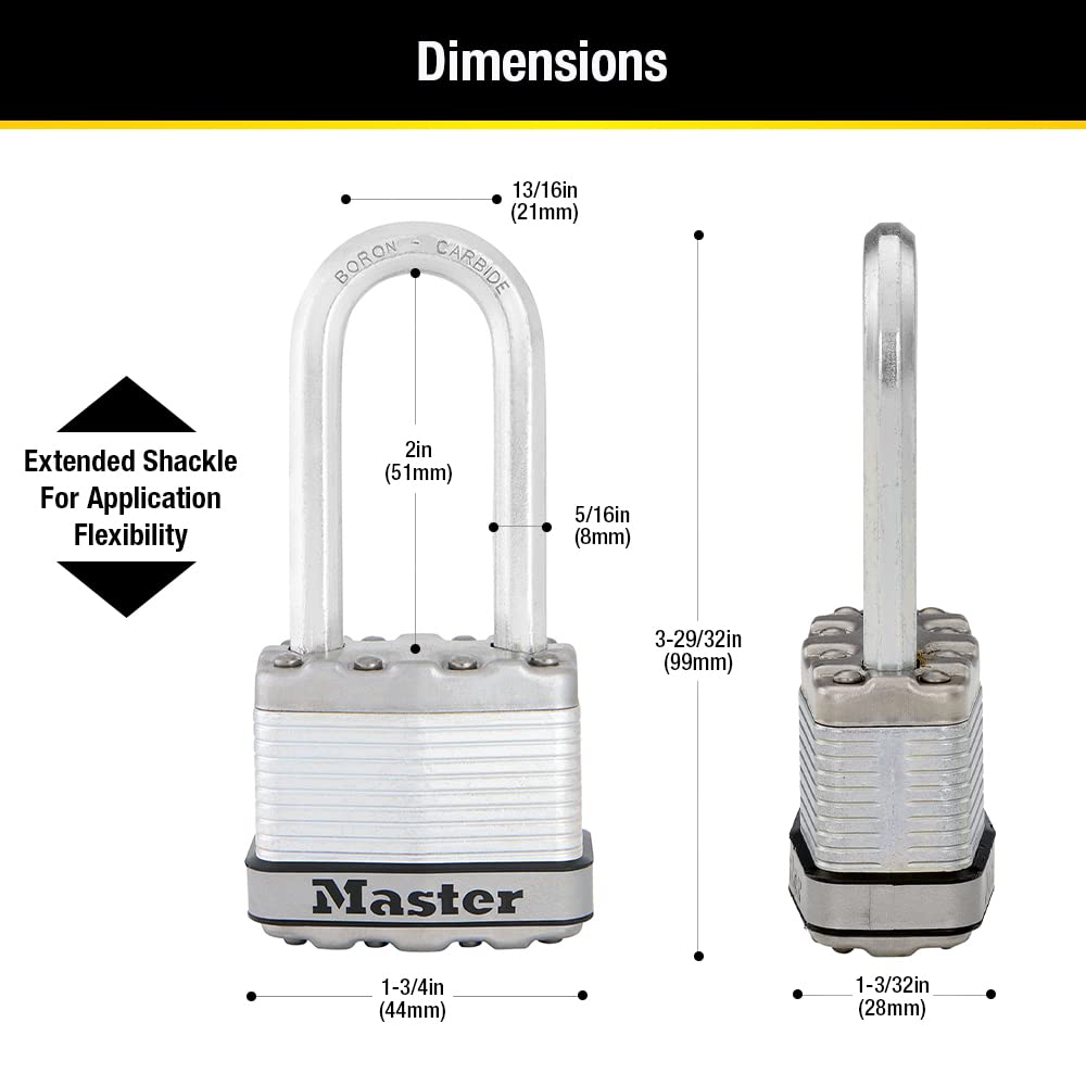 Master Lock M1XKADLHCCSEN Kłódka ze stali laminowanej Magnum, średnica 5/16 cala, 5-calowy prześwit, szekla 5 cm, szekla 5 cm