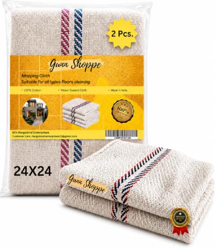 Image of Large Cotton Floor Cleaning Cloth 24x24 Inch Pack of 2 | Super Absorbent Reusable Pocha for Wet & Dry Mopping | Heavy Duty Big Size Mop Cloth for Home, Office & Showroom (2 Pcs)