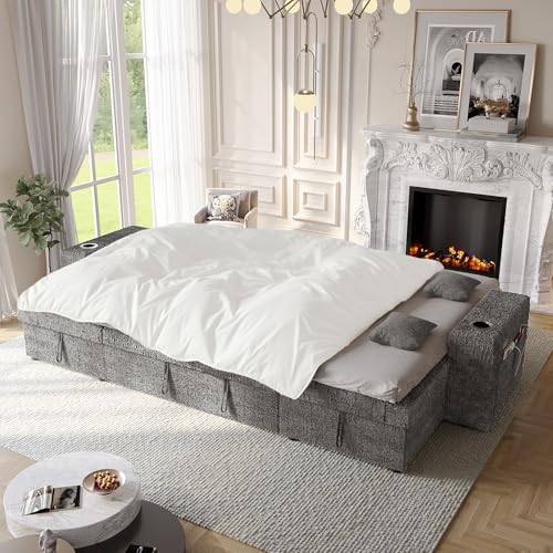 Image of Modular Sectional Sleeper Sofa Bed, 117 inch U-Shaped Sofa with Dual Storage Chaise | Reclining Backrest | Wide Armrest, Couches for Living Room, 4 in 1 Pull Out Couch Bed, Grey