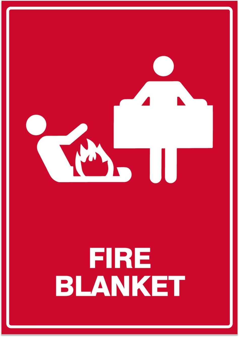 Emergency Fire Safety Fire Blanket (with Pictogram) Portrait Rust Free Aluminum Tin Sign - Workplace Decor with Pre-Drilled Holes for Industrial/Commercial Site - 12x8 Inch​
