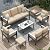 AECOJOY Aluminum Patio Furniture Set with Waterproof Cover, Modern Outdoor Patio Furniture with Coffee Table, 7 Pieces Outdoor Conversation Set with Beige Cushions for Balcony, Porch, Lawn