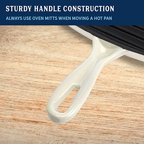 Country Living Enameled Cast Iron Square Griddle Grill Pan With Ridges, Helper Handle And Pouring Spouts For Easy Draining, Indoor Grilling Skillet, 11-Inch, Cream #TOP5