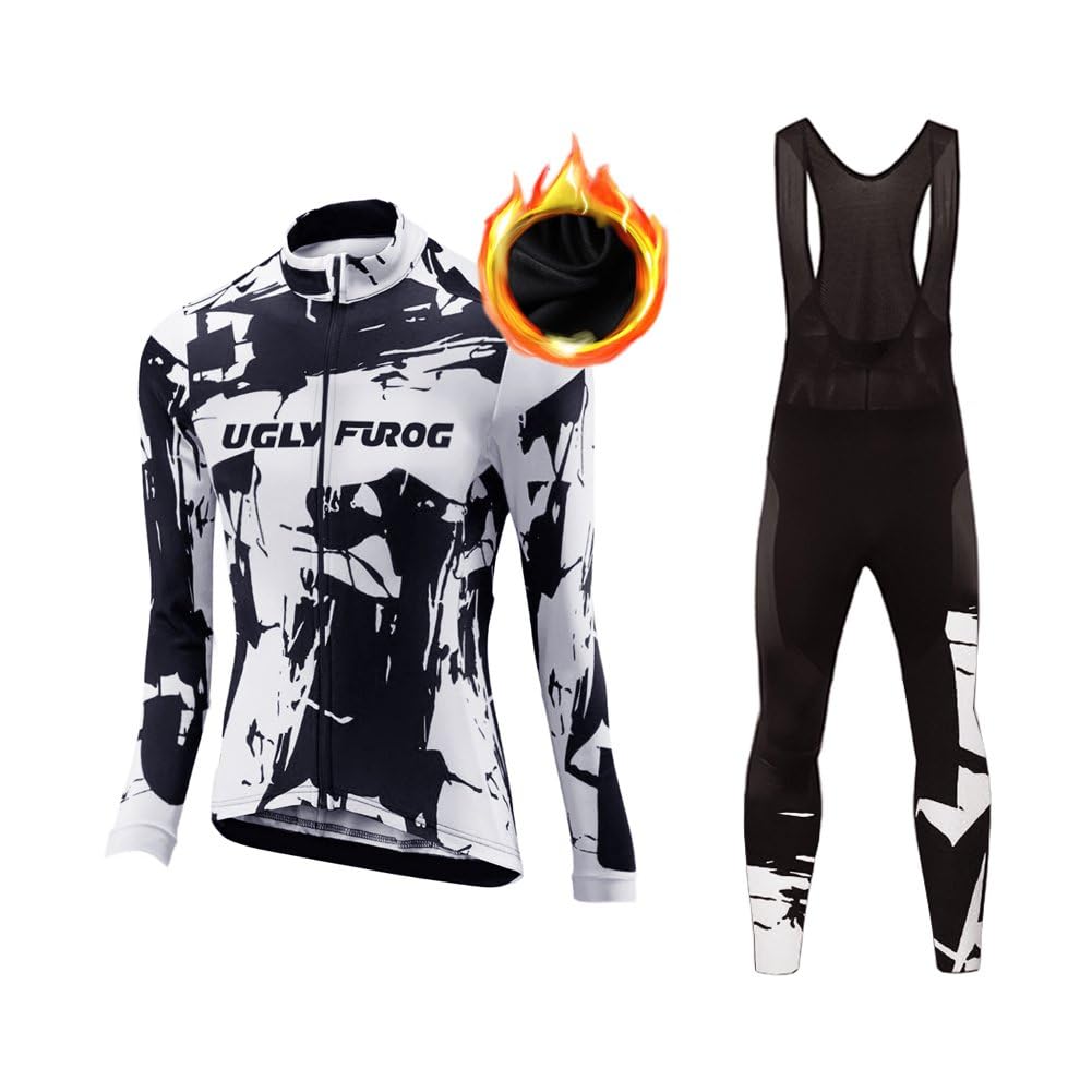 UGLY FROG Invernale Completo Abbigliamento Ciclismo Bici Pile Maglia Tuta Bicicletta +Pantaloni Imbottiti con 3D Gel Pad Traspirante Sportivo