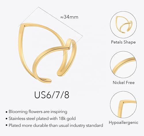 Miniatura 7 de Diseño original chapado en oro de 18 quilates joyería de acero inoxidable nuevo en anillo abierto de color dorado cónico geométrico para mujeres