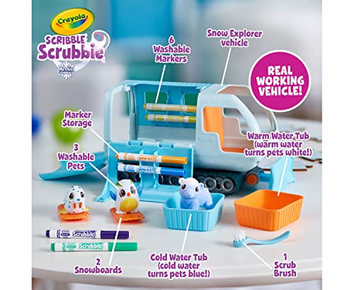 Image of Crayola Scribble Scrubbie Pets Arctic Snow Explorer, Color-Change Flocked Pets, Washable Markers, Snowboards, Tubs, Scrub Brush, Reusable Creative Playset, Draw-On Fuzzy Animals, Gift for kids Ages 3+