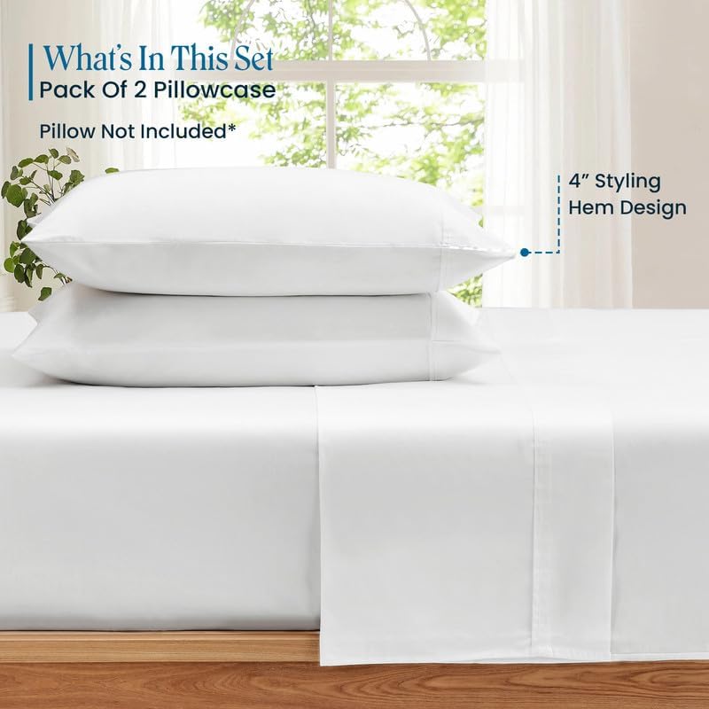 Luxury Microfiber 4-Piece Pillowcase Set – Ultra-Soft, Wrinkle-Resistant, Breathable Hotel Quality Comfort for Everyday Use – White, Super King (20x36) Inch