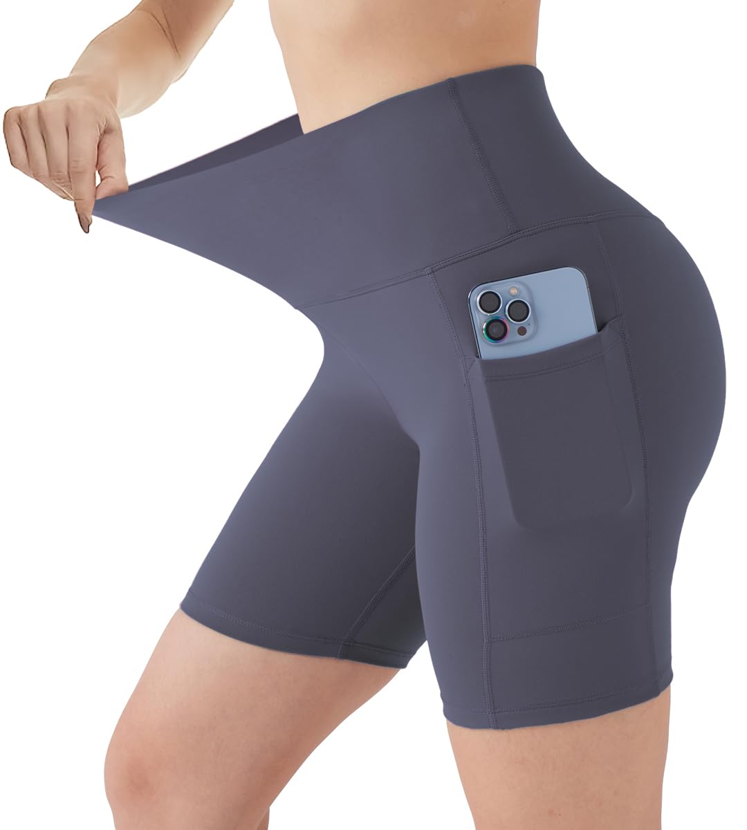 DOTDOG Biker Shorts for Women High Waist Yoga Shorts 6" Inseam Tummy Control Gym Shorts Workout Short with Pockets Running