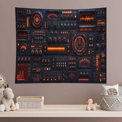 HSZHSZ Retro Futuristic Control Panel Tapestry Wall Hanging,Decorative Wall Art for Bedroom Living Room Dorm Room,Lightweight Polyester Fabric Aesthetic Home Decor,50"x60"