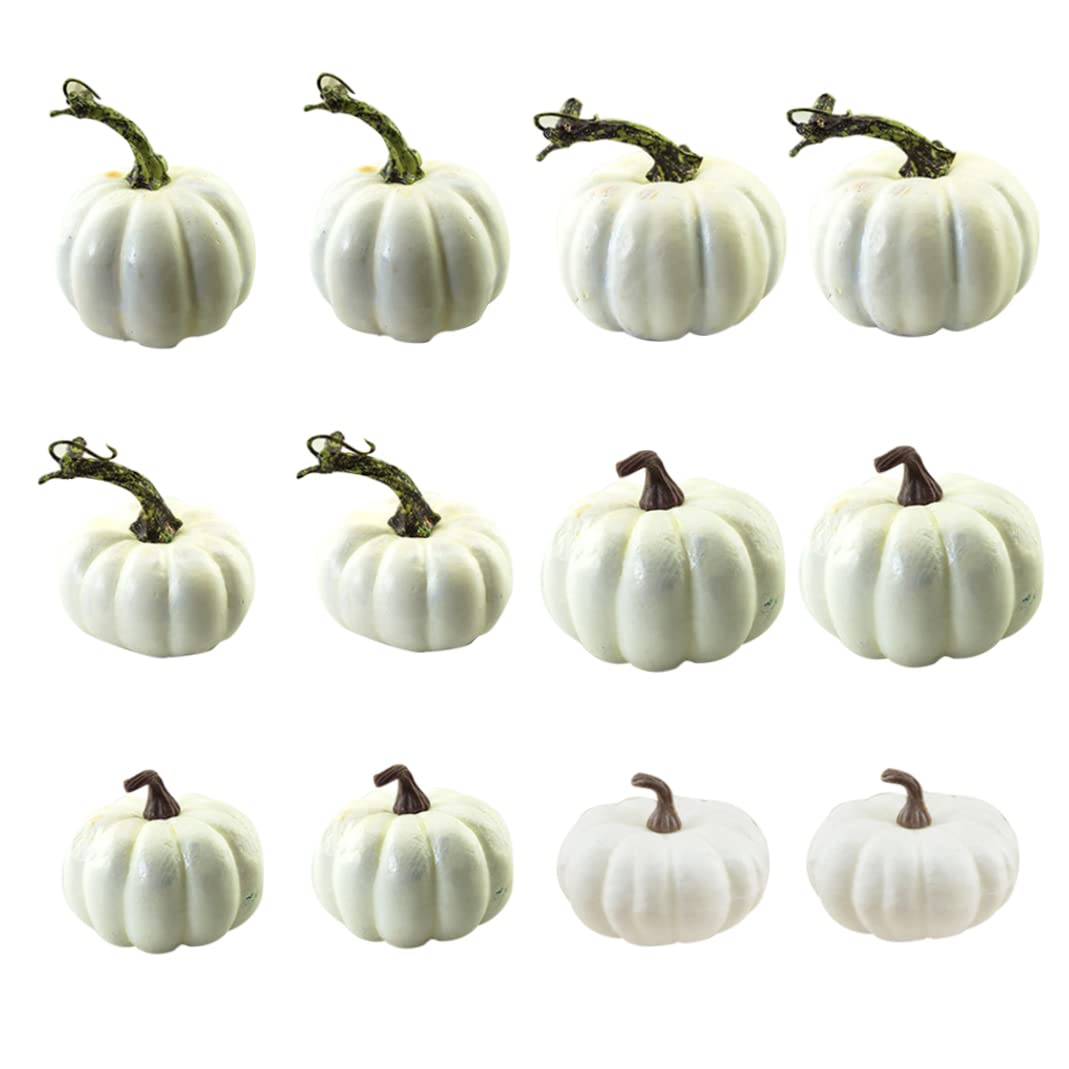 Monwssoe Halloween Decor, Halloween Artificial Mini Pumpkins Foam White Thanksgiving Autumn Harvest Pumpkin Decorations Prop 12PCS