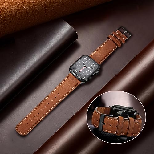 HITZEE Leather Straps Compatible with Apple Watch Strap 49mm 46mm 45mm 44mm 42mm for Women Men Genuine Leather Band Compatible with Apple Watch Ultra 2 SE2 SE Series 10 9 8 7 6 5 4 3 2 1 - Image 3