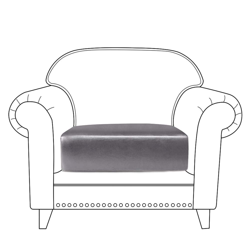 ANMINY PU Leather Sofa Couch Seat Cushion Covers Chair Armchair Stretchy Slipcover Anti-Slip Super Soft Furniture Protector with Elastic Bottom (1 Seater, Gray)