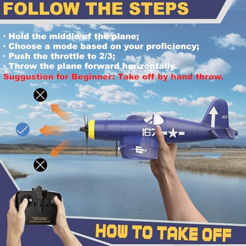 Image of RC Plane, F4U Remote Control Airplane, 2.4GHz 3 Channel Fighter with 6 Axis Gyro Stabilizer, Easy to Fly for Adults, Beginners