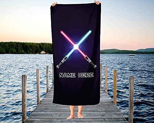 Personalized Lightsaber Polycotton Towel For Kids - Custom Towels For The Beach Bath Or Kitchen - Adults Kid Boys Girls (Beach Towel 70"X35") #TOP5