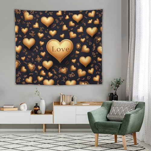 Tapiz de pared FCTVSKLN de corazón dorado, arte impreso de amor para un hogar acogedor 4
