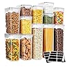 MR.SIGA 16 Pack Airtight Food Storage Container Set, BPA Free Kitchen Pantry Organization, Kitchen Canisters for Cereal, Spaghetti, includes 24 Reusable Sticker Labels and 1 Erasable Chalk Marker