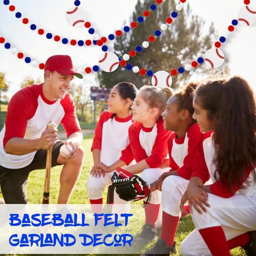 Image of 3 Pcs Baseball Decorations Baseball Felt Garlands Pre-Strung Hanging Banner Red Blue White Pom Pom Happy Party Supplies for Baby Shower Birthday Party