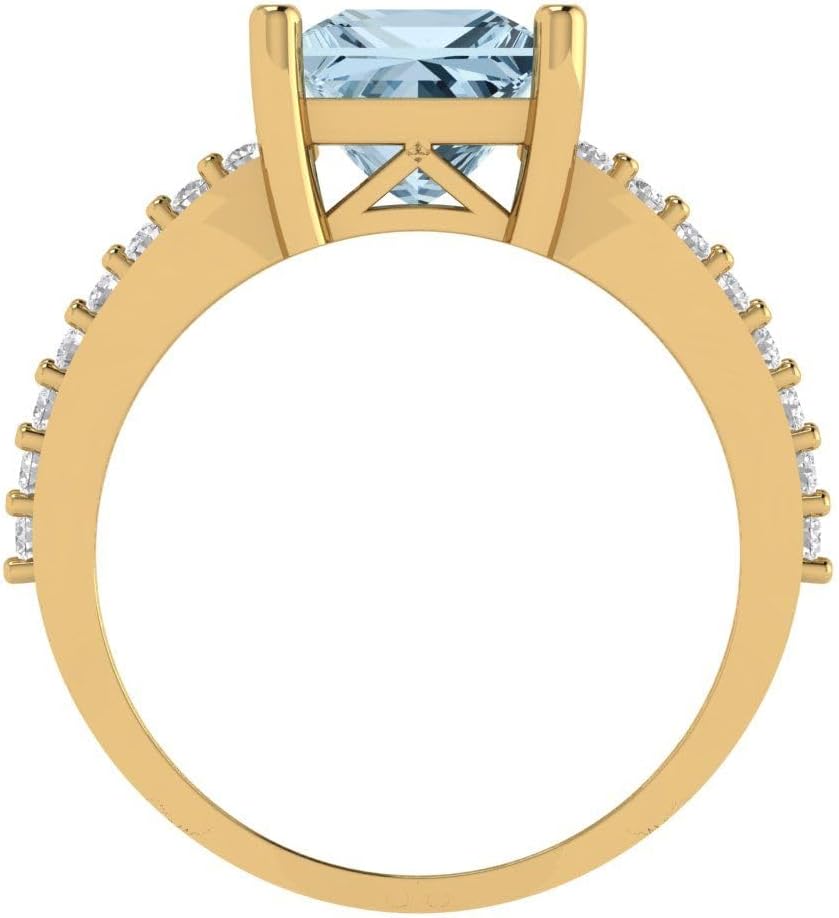Clara Pucci 14K Solid Yellow Gold 2.48 ctw SkyblueTopaz Solitairewith Accents Ring for Women | Anniversary, Birthday Gift | 7.0mm Princess Cut - Image 4