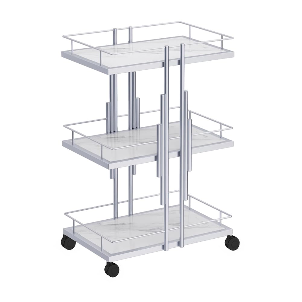 Carrello Per Estetista in Metallo, Moderno Carrello Per Salone Di Bellezza in Ferro Con Ruote, Carrello Portautensili Per Estetista Con Ruote, Per Spa Resort/Barbiere,Argento