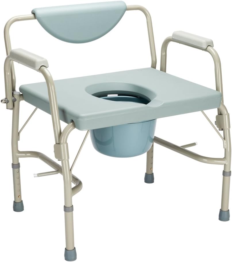 550 lbs Heavy Duty Drop Arm Medical Bedside Commode Chair, Homecare Toilet Seat with Safety Steel Frame, 6 Quart Capacity Pail, Adjustable Height Support Tool-Free Easy Assembly
