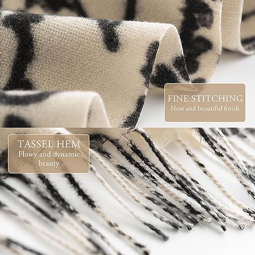 Winter Cashmere Shawl - Women's Ink Flower Pattern Pashmina With Tassel, Long Neck Scarf, Soft Warm Wrap Stole4