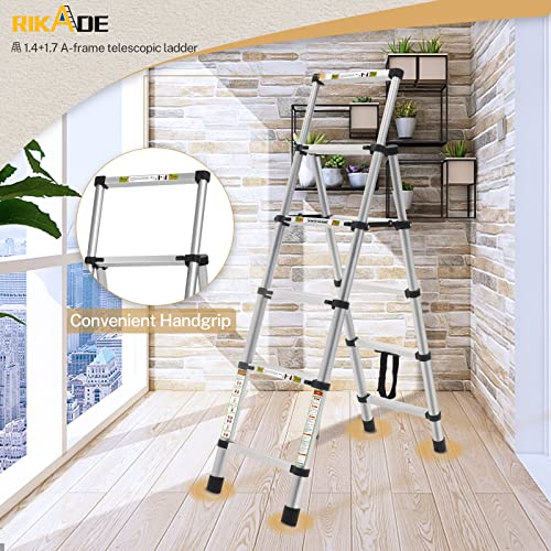 Rikade Telescoping Ladder, Heavy Duty A-Frame Aluminum Telescopic Ladder, Portable Extension Ladder Adjustable Lightweight Folding Ladder For Home Or Rv Work, 330Lb Capacity #TOP5