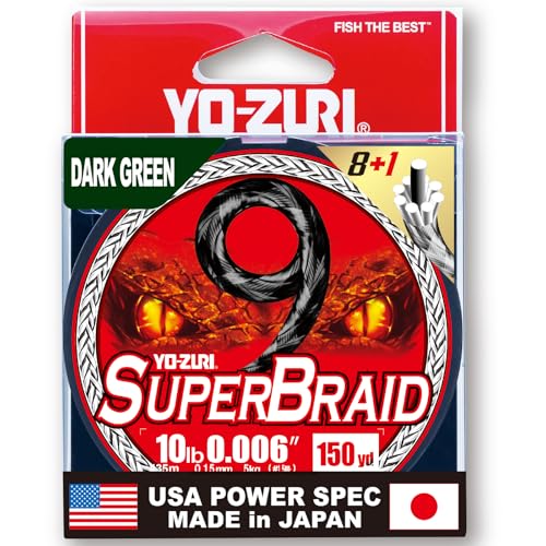 YO-Zuri SUPERBRAID 9 - Floating Braided Fishing LINE, 150 YD, Dark Green, 10 LB