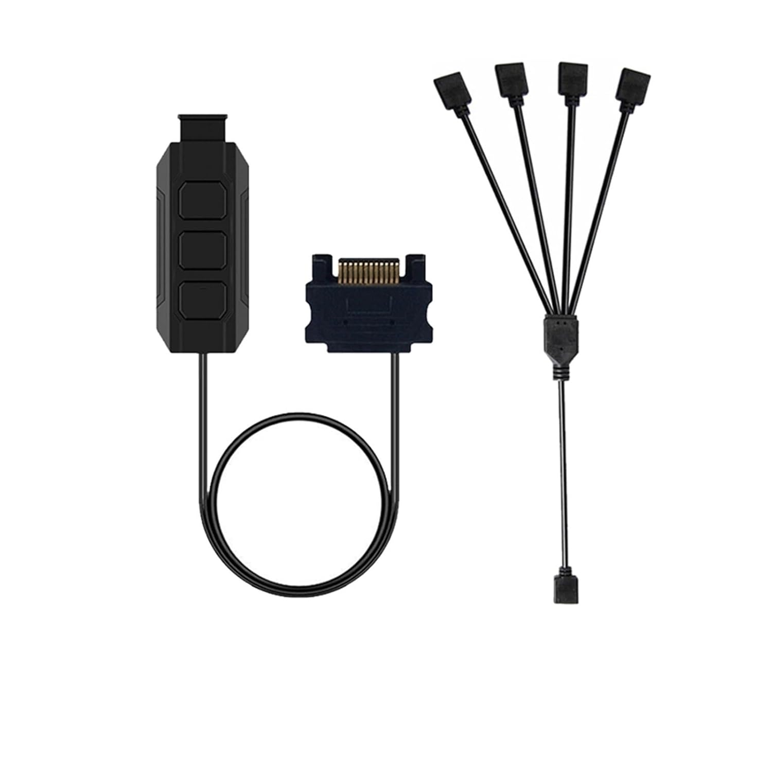 SATA 12V 4Pin RGB 5V 3-Pin ARGB Aura 3 Button Controller w/ 2 3 4 5 Splitter Hub Adapter Cable Compatible with RGB Strip Lighting Fan Cooler(12V 4Pin-30CM,1x4 Controller)