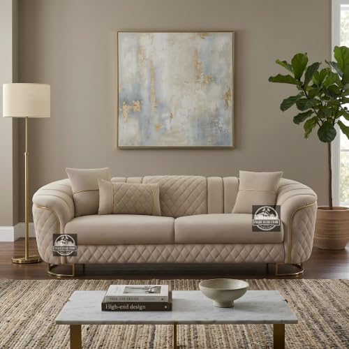 Image of Royal Carved Wooden Sofa Set | 3+1+1 Seater | Antique with Button Tufted Velvet Upholstery | Victorian Style Living Room Furniture Tufted Sofa Set Grey 3-Piece (Design 16)