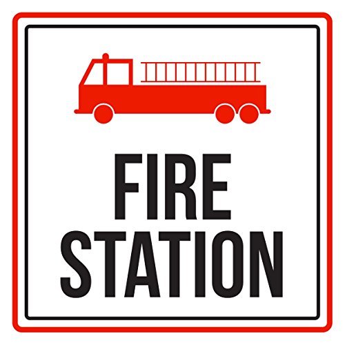 Preisvergleich Produktbild Maureen52Dorothy Feuerwehrstation, Rot, Schwarz und Weiß, Sicherheits-Warnschild, Vinyl, quadratisch, 12 x 12 cm