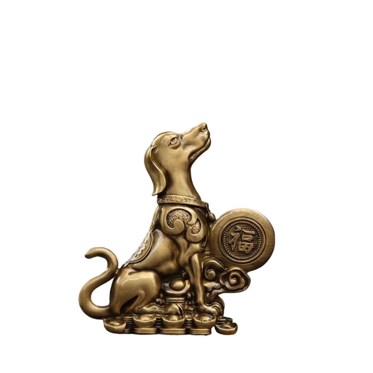 Aottsd Feng Shui Brass Dog Statue, 2.7 Inch Home Office Desktop Figurine