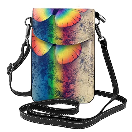 Sac à bandoulière pour téléphone portable avec rabat motif papillon pochette noire fille