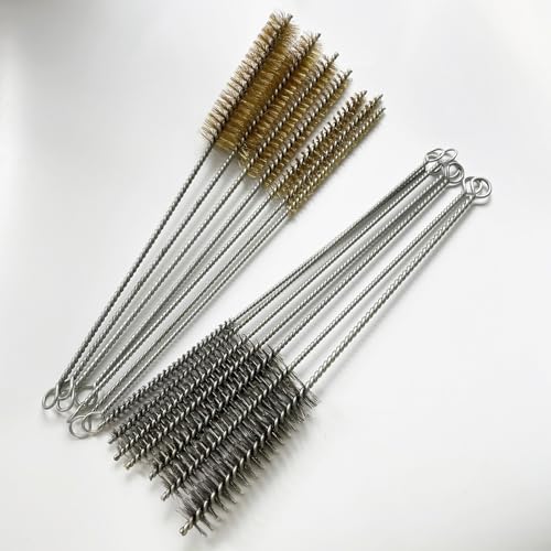 Tuofchyi Tube Cleaning Brush Kit 14 Pieces, Stainless Steel Brass Wire Tube Brush Set 12