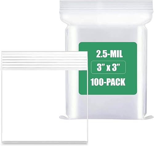 100 unidades, (3 x 3 pulgadas), bolsa transparente con cierre de cremallera de 0.098 in de grosor, bolsas con cremallera, bolsas de plástico de