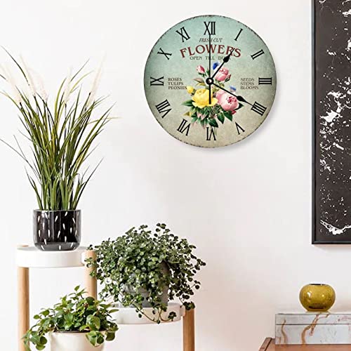 Horloge murale en bois sans bruit mécanisme silencieux déco fleurie pour bien dormir