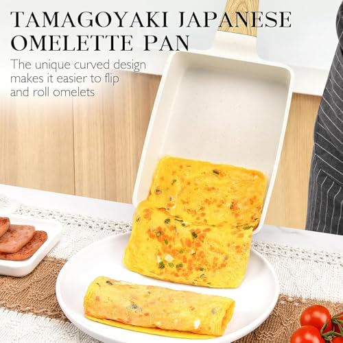 Image of Breakfast Pan Non Stick Egg Fry Pan Rectangular | Sandwich Frying Pans | Mini Frying Pan | Induction & Gas Compatible | Easy Clean | Wooden Grip Handle | Tamagoyaki Japanese Omelette Pan