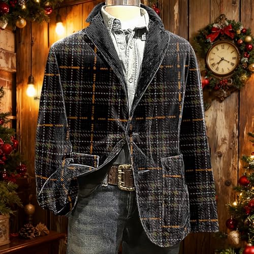 Chaqueta de traje de Navidad con pana de abrigo cómodo y botones retro 2