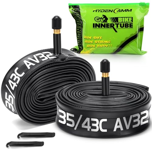 Hydencamm 2 Pack 700x35C/38C/40C/43C AV32mm Schrader Valve Inner Tube 700c, Butyl 700c Mountain Bike Tube with 2 Tire Levers, Compatible with 700 x 35C 700x38C 700x40C 700x42C 700x43c Road Bike Tubes