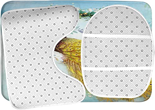 Badezimmerteppich-Set, 3-teilig, Peacock Garden Scenery Golden Feather Peafowl Flower Butterfly, waschbare Badteppiche, rutschfest, mit Rückenpolster, Konturteppich und Toilettendeckelbezug – Bild 6