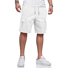 HUNGSON Mens Cargo Shorts Drawstring Classic Chino Stretch 9" Inseam Short with 6 Pockets