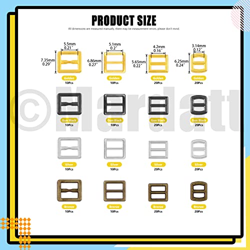 Mardatt 240 Pcs 4 Color Alloy Mini Slide Buckle Assortment Set 3mm 4mm 5mm 6mm Tri-Glide Rectangle Adjuster Hardware Clasp Belt Fasteners for Dolls Clothing Backpack Straps Shoes - Image 2