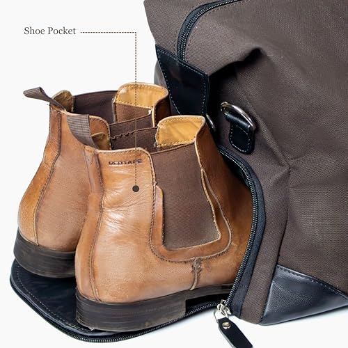 Image of Bellblock Travel Duffle Bags for Men /Women /Family /Vacation /Luggage | Spacious Interior, Separate Side Pockets for Shoes etc | Cotton Canvas | Mocha Black