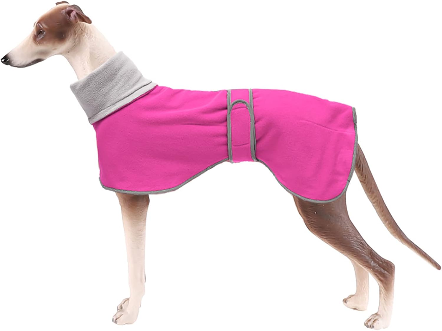 Greyhounds Lurchers Whippets Dog Coats with Reflective Stripe Dog Winter Coat Jacket Fleece Adjustable Band - Gray - L