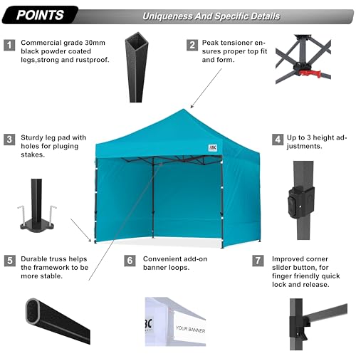 Image of ABCCANOPY Heavy Duty Easy Pop up Canopy Tent with Sidewalls 10x10, Turquoise